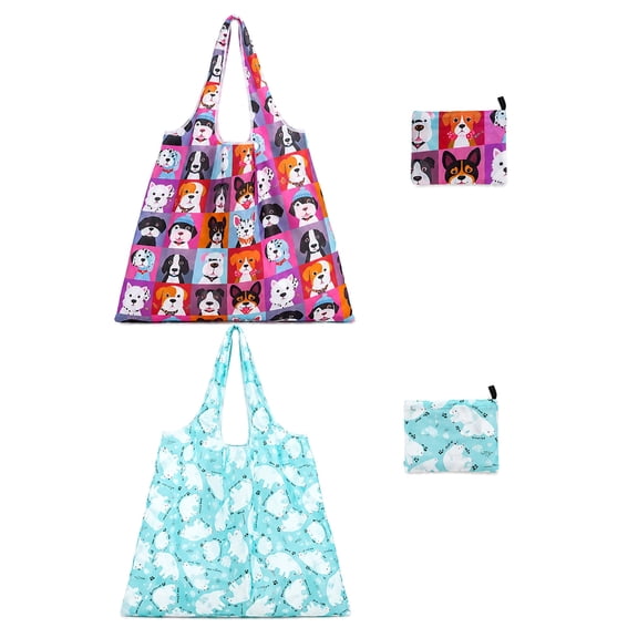 HonorHut Reusable Grocery Bag with Handles Foldable Lightweight Shopping Bags Eco-Friendly Washable Tote Bag for Supermarket Work Travel Pink Blue