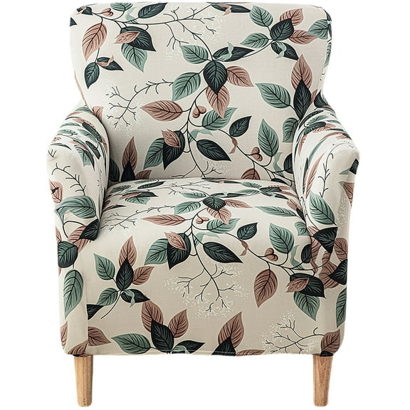 HonorHut Stretch Chair Cover with Arms Printed Armchair Slipcover Modern Soft Single Sofa Cover Washable All Inclusive Furniture Protector Green Brown