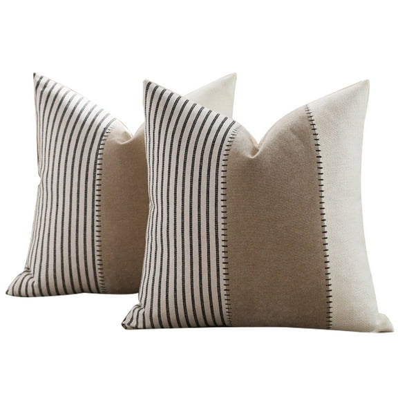 HonorHut Striped Textured Pillowcase Decorative Splicing Throw Pillow Covers Non-Slip Pillow Covers Boho Farmhouse Cushion cover Grey 18x18Inch 2 Piece Black
