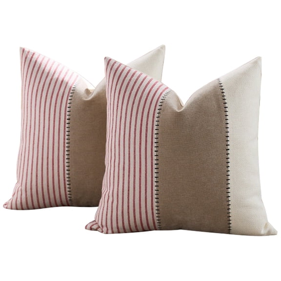 HonorHut Striped Textured Pillowcase Decorative Splicing Throw Pillow Covers Non-Slip Pillow Covers Boho Farmhouse Cushion cover Grey 18x18Inch 2 Piece Pink