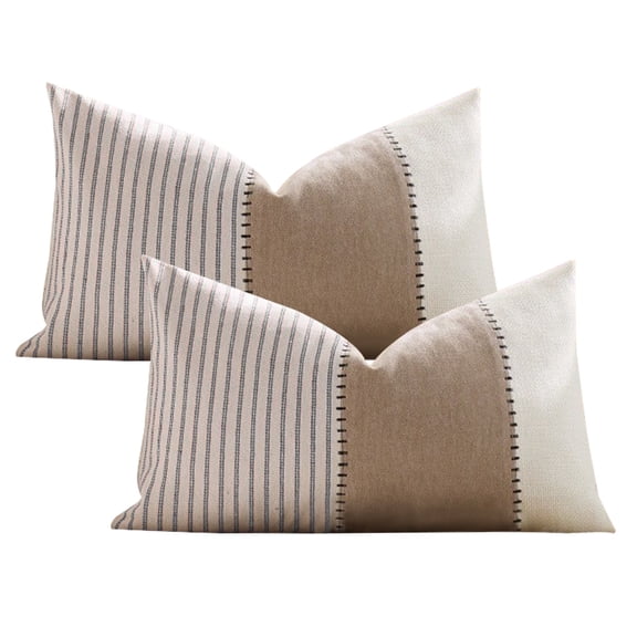 HonorHut Striped Throw Pillow Covers Set of 2 Modern Minimalist Pillow Covers Vertical Stripes Splicing Pillowcases Neutral Patchwork Cushion Covers 12x20Inch Grey