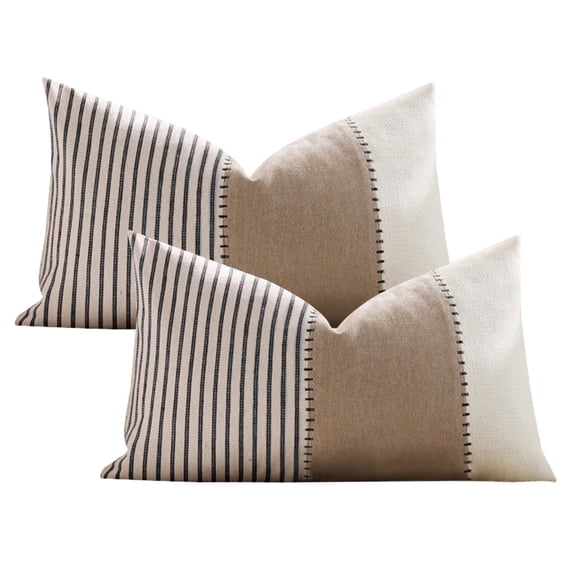 HonorHut Striped Throw Pillow Covers Set of 2 Modern Minimalist Pillow Covers Vertical Stripes Splicing Pillowcases Neutral Patchwork Cushion Covers 12x20Inch Black