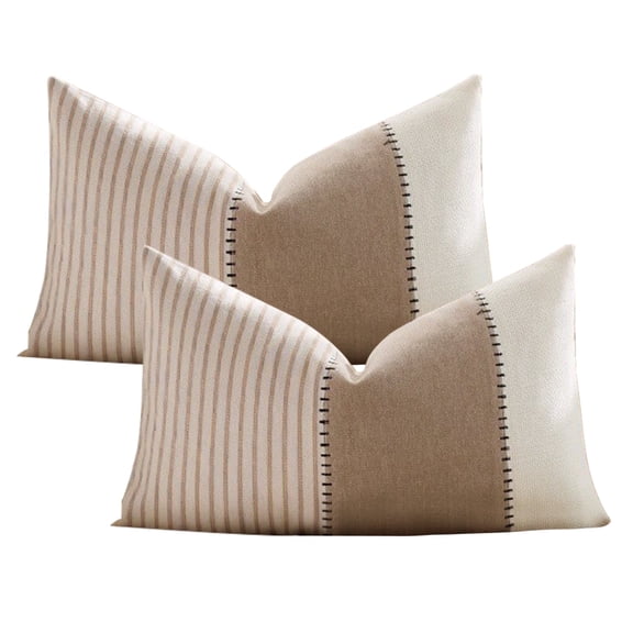 HonorHut Striped Throw Pillow Covers Set of 2 Modern Minimalist Pillow Covers Vertical Stripes Splicing Pillowcases Neutral Patchwork Cushion Covers 12x20Inch Coffee