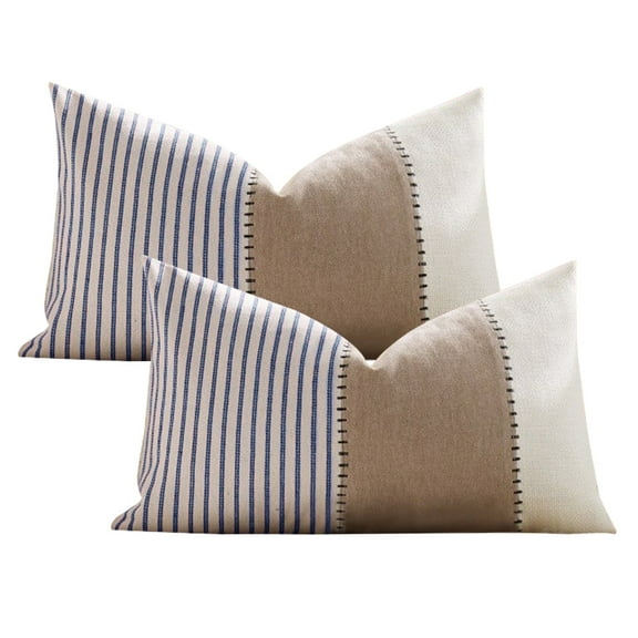 HonorHut Striped Throw Pillow Covers Set of 2 Modern Minimalist Pillow Covers Vertical Stripes Splicing Pillowcases Neutral Patchwork Cushion Covers 12x20Inch Blue