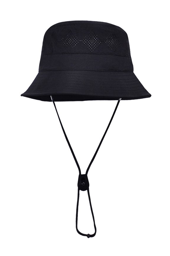 Sun Hats Waterproof Lightweight Bucket Caps Packable Summer Cap with Adjustable Chin Strap Breathable Hiking Fishing Hat Outdoor Protection Black