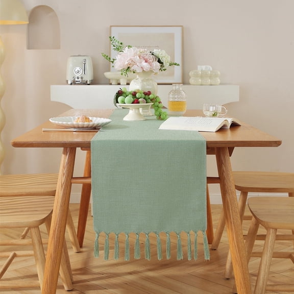 HonorHut Table Runner with Multi-Tassels Bohemian Vintage Table Flag Washable Farmhouse Tablerunner Seasonal Decoration 13x72Inch Green