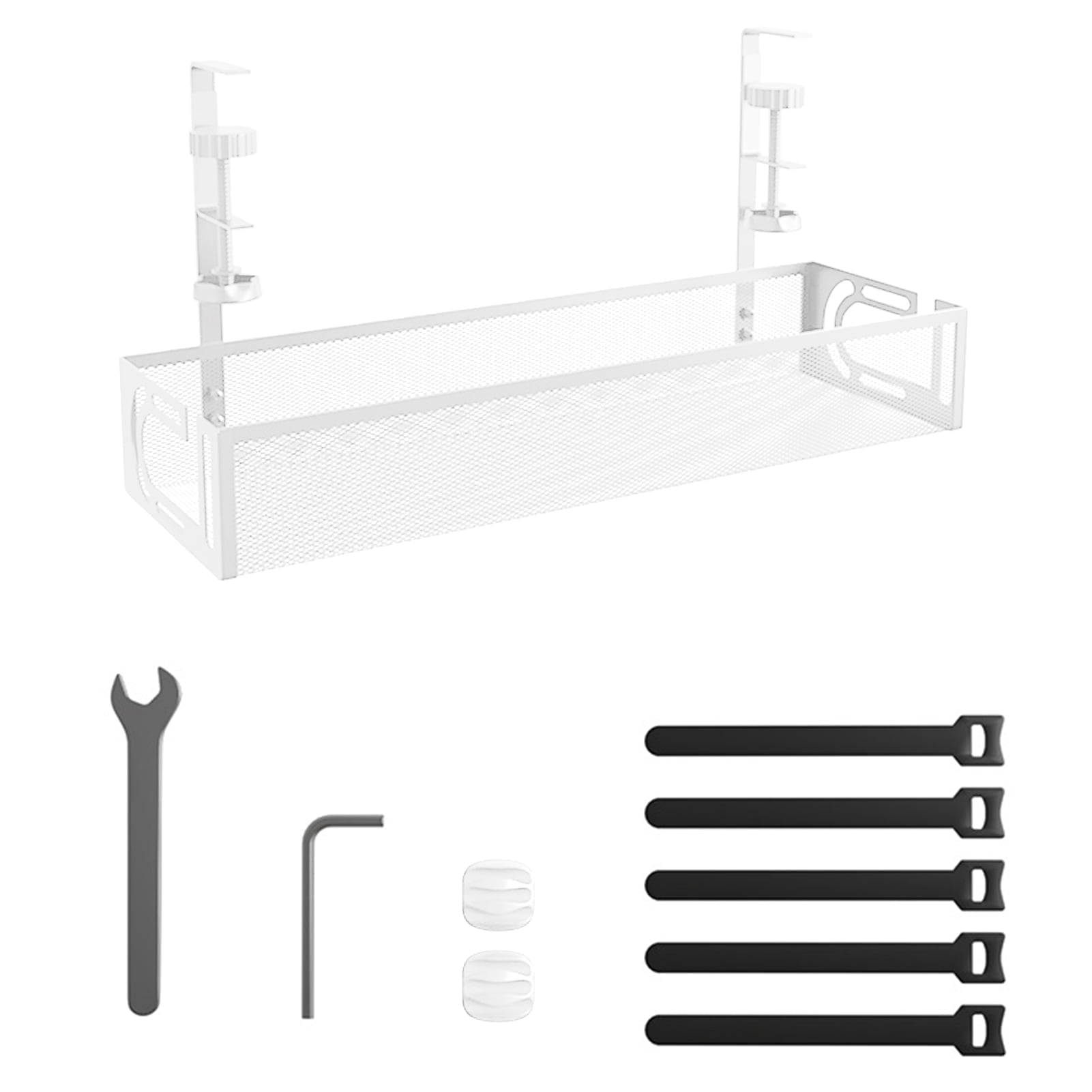 HonorHut Under Desk Cable Management Tray Heavy-Duty Desk Side Storage Basket 2 Hole Power Strip Holder Wire Organizer for Office Home White