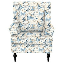 HonorHut Wing Back Chair Slipcovers Stretch Printed Armchair Slipcovers Soft Washable Wing Back Chair Cover Jacquard Furniture Protector Yellow Blue
