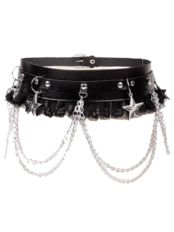 Women Adjustable Metal Belt Pants Chain Decorative Gothic Style Detachable Jean Chains Gothic Punk Accessories Star Style Black