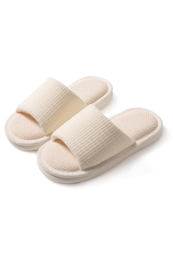 Women Slippers Soft Cushioned House Slides Waffle Cotton Linen Shoes Lightweight Bottom Slipper Four Seasons Beige