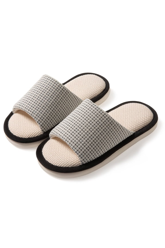 Women Slippers Soft Cushioned House Slides Waffle Cotton Linen Shoes Lightweight Bottom Slipper Four Seasons Black