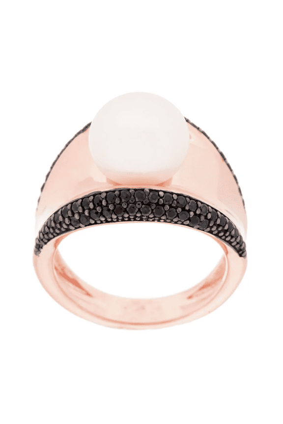 Cultured Pearl 10.0mm Black Spinel Concave Bronze Ring, Size 5