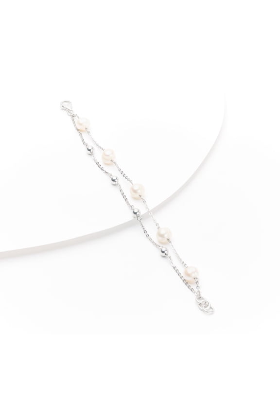 Cultured Pearl & Polished Bead Sterling Silver Bracelet 8"