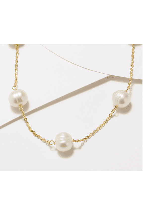 Sterling Silver Goldclad White Cultured Pearl Station Necklace. 18"