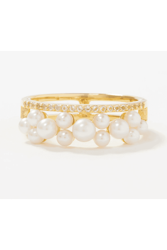 Yellow Sterling Silver Cultured Pearl & White Topaz Ring, Size 8
