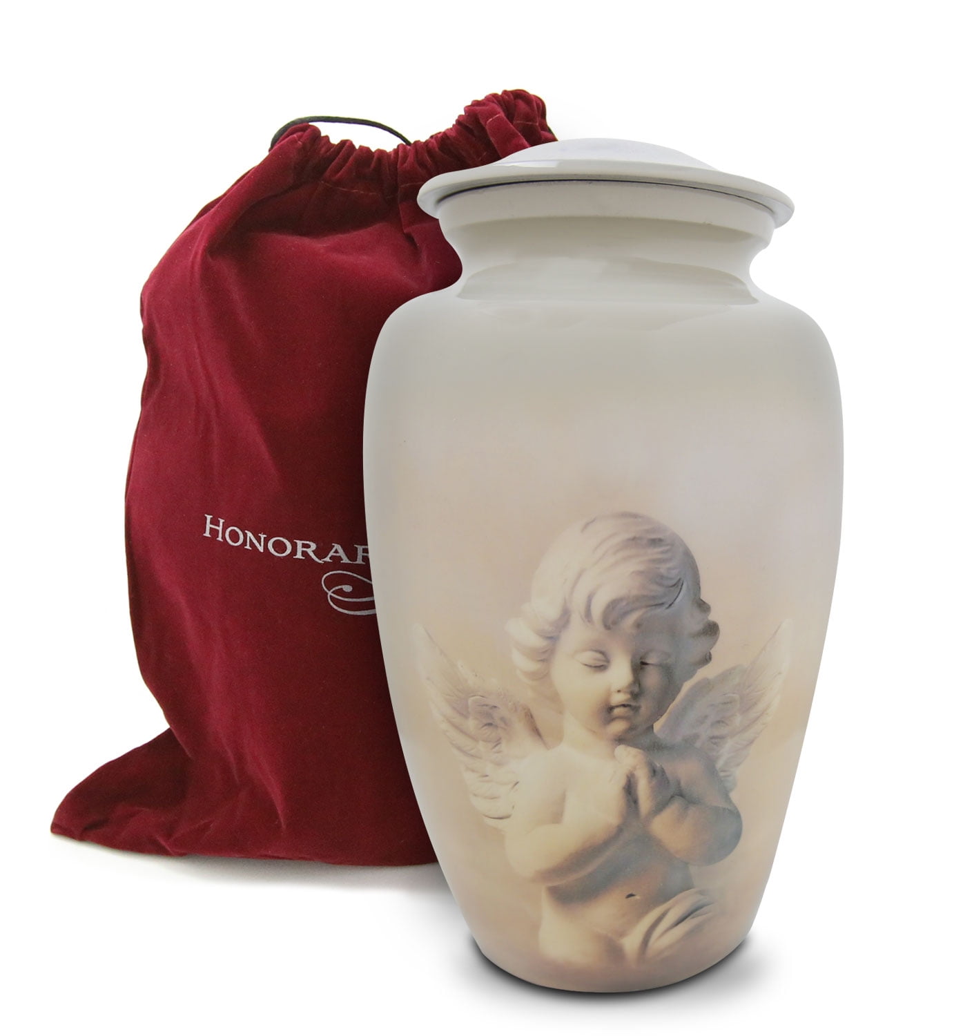 Handmade White Brass Angel Memorial Cremation Urn