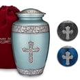 thumbnail image 1 of Honorary Memorials Turquoise Sacred Cross Cremation Urn for Human Ashes - Handmade Cremation Urn - Adult Size Burial Urn - Plastic Bag and Satin Bag for Urn and for Ashes Included, 1 of 7