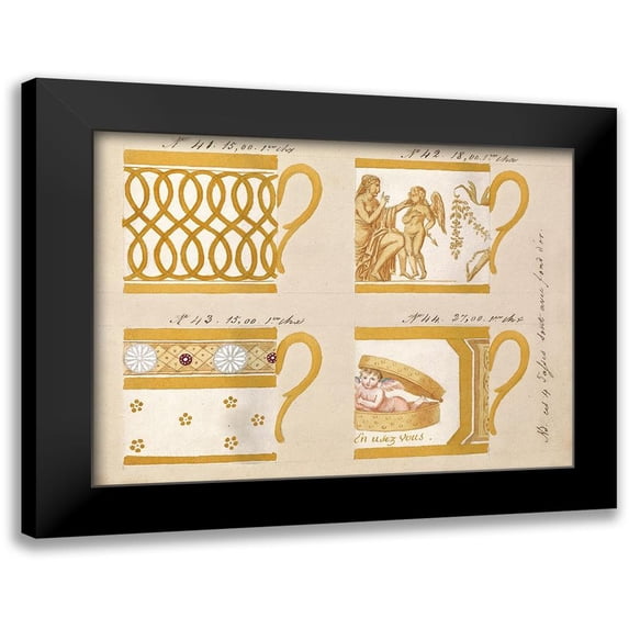 Honore 18x15 Black Modern Framed Museum Art Print Titled - Quatre tasses avec fond dor, ca. 1800-1820