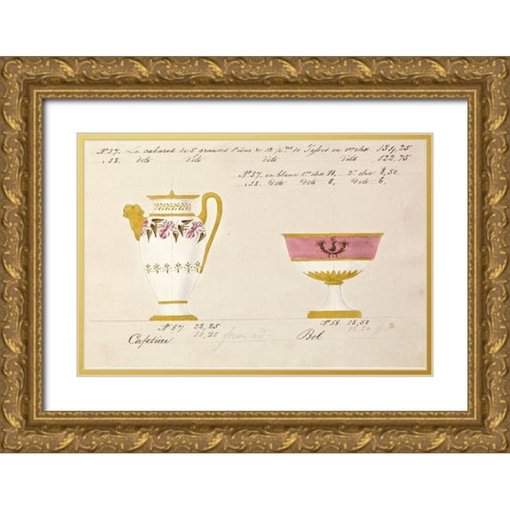Honore 24x17 Gold Ornate Wood Framed with Double Matting Museum Art Print Titled - Cafetiere et bol, ca. 1800-1820