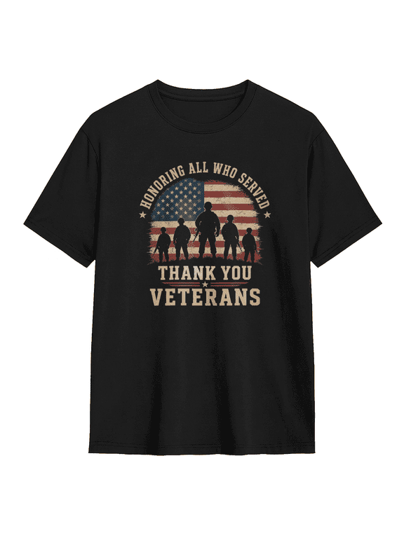 Honoring All Who Served Thank You Veterans Cool Graphic Tee for Men and Women, Amusing Holiday Gift Cotton Short Sleeves T-Shirt