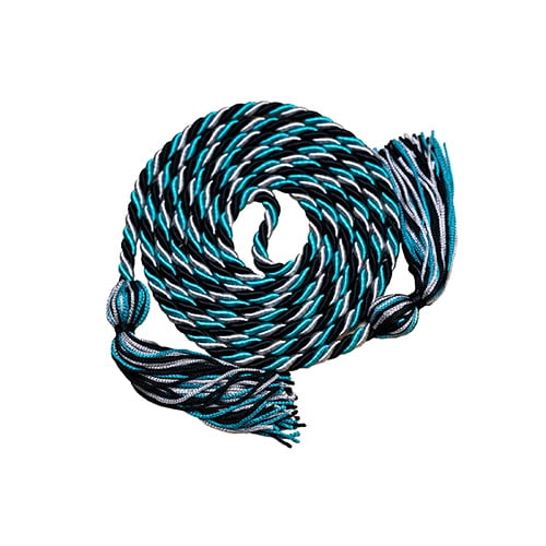 Honors Graduation Academic Honor Cord | Black/Teal/Silver with Mixed Tassel - pack of 50