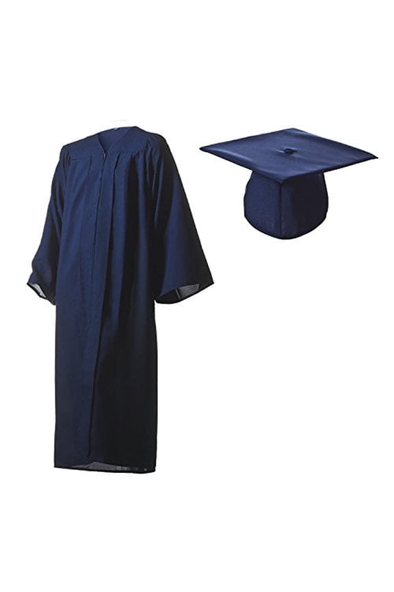 Academic Matte Navy Blue Cap and Gown Set in Size 51 (5'6" - 5'8")