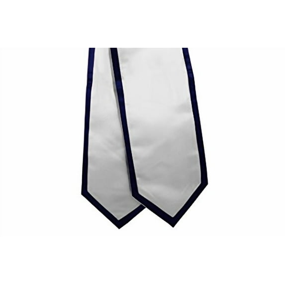 Honors Graduation Academic Stoles/Sashes with Classic End and Trim (White w/Navy Blue Trim)