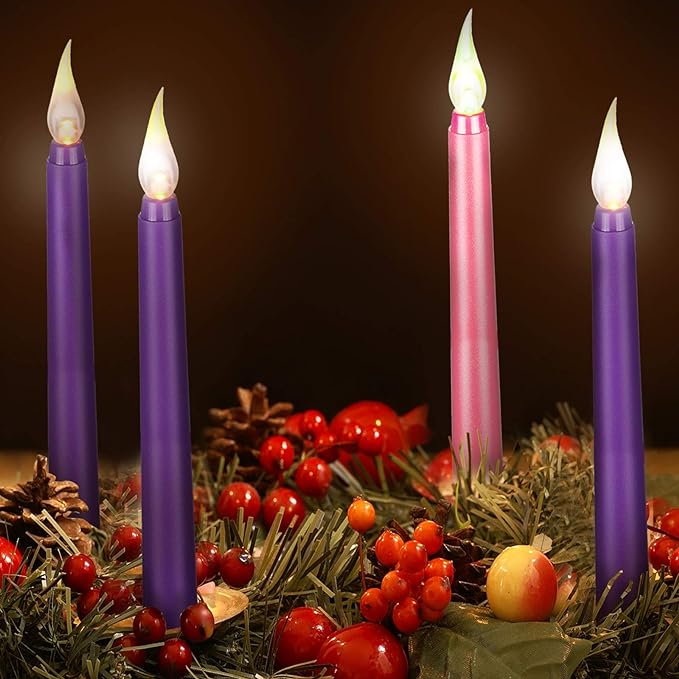 Honoson 4 Pieces LED Flameless Advent Candle Set Purple and Pink Advent