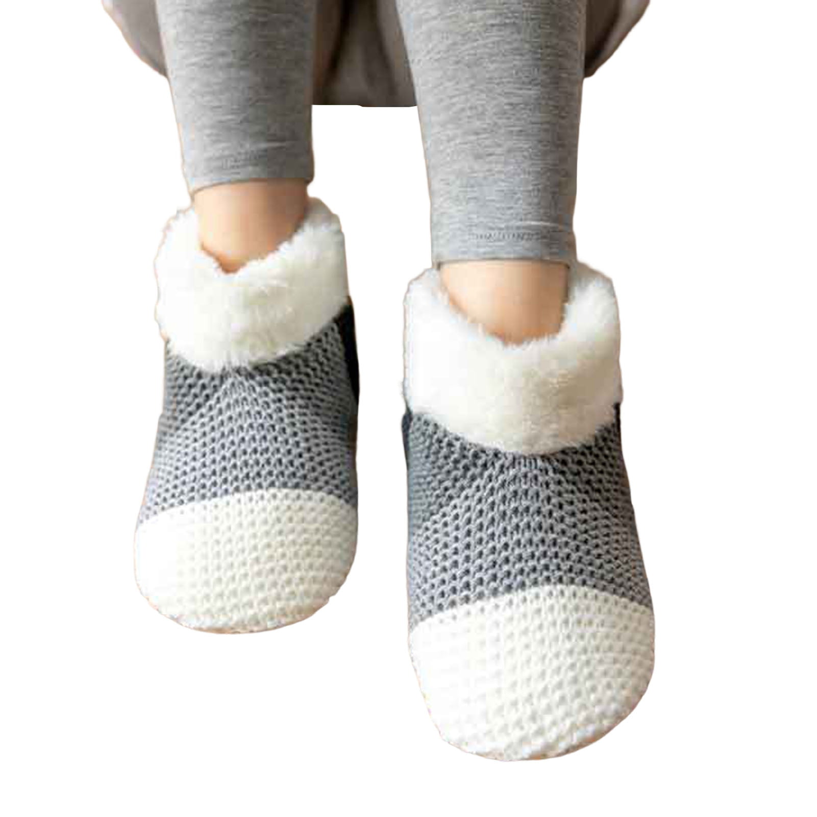 Honrane 1 Pair Floor Shoes Socks Knitted Color Block Fuzzy Plush Lining  Non-slip Silicone Keep Warm Cozy Winter Thermal Women Men Indoor Home  Slipper Socks for Daily 