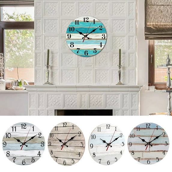Honrane 10 Inch Rustic Wooden Wall Clock - Easy Installation, Battery Operated, Round, Easy to Read, Silent No Ticking Clock, Kitchen Living Room Bathroom Farmhouse Decor