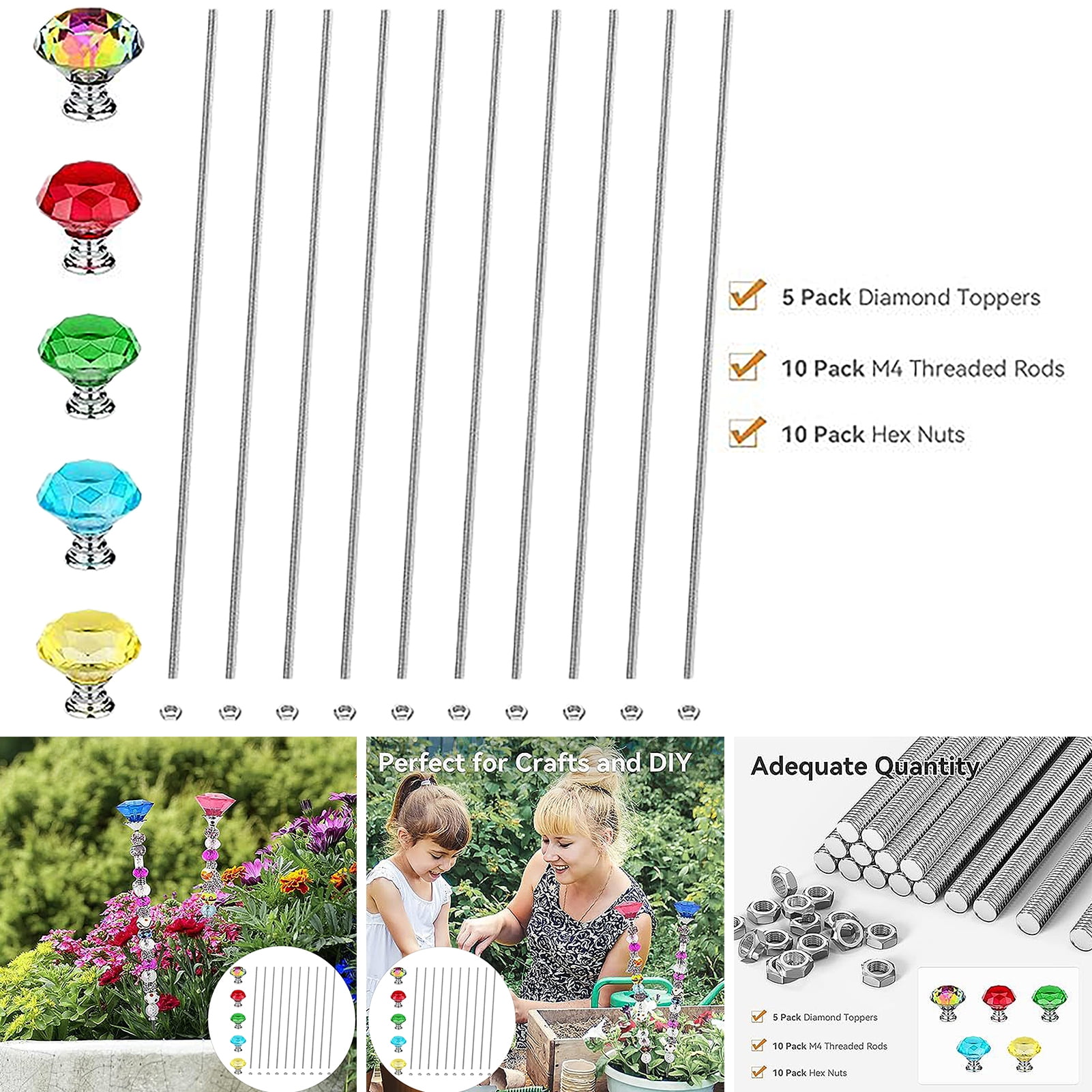 Honrane 25Pcs Garden Fairy Stake with LongLasting Threaded Rods