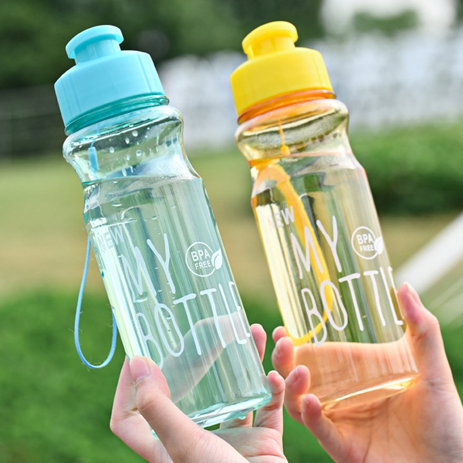 Water Bottles with Wrist Strap, Large Capacity Sports Water Bottle with Cute Sticker , Reusable Plastic Bottle with StrapStraw for Gym & School (