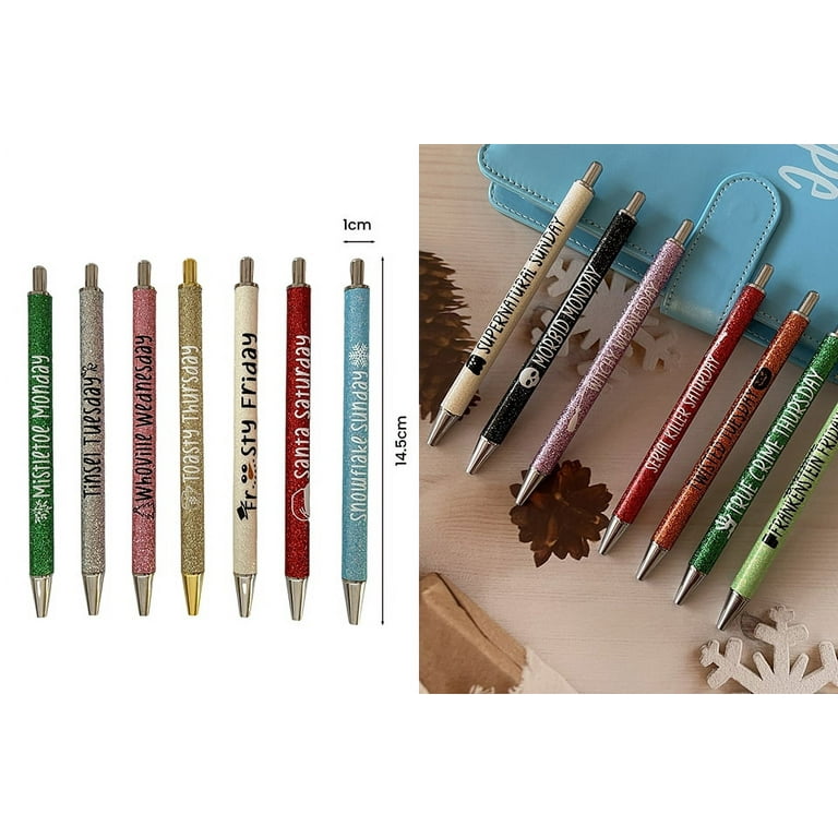 Halloween Weekday Glitter Pen Set, 7PCS Funny Pens, , Days of the Week Pens