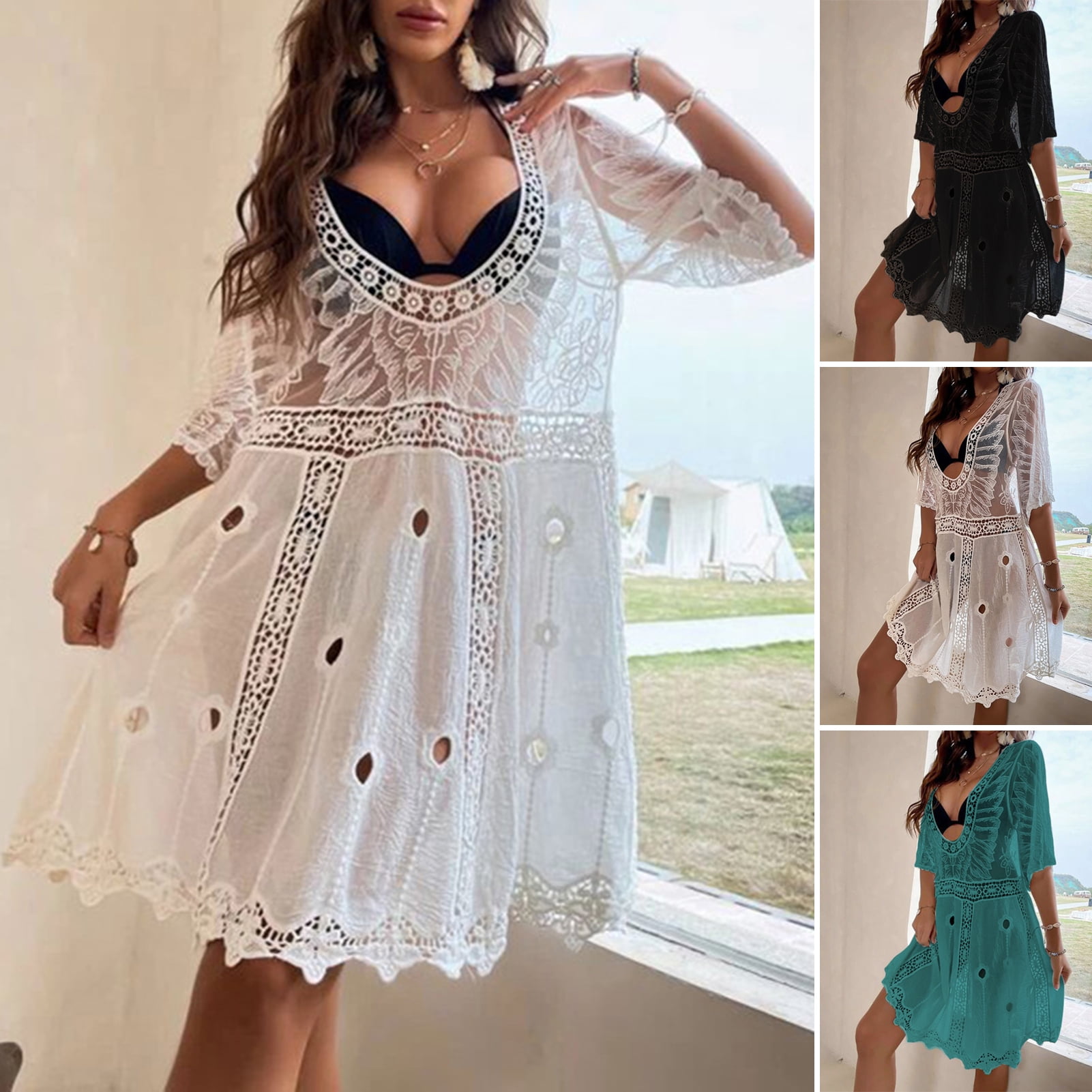 Honrane Bikini Coverup Sunscreen Soft Fabric Sweet Sexy Thin Half