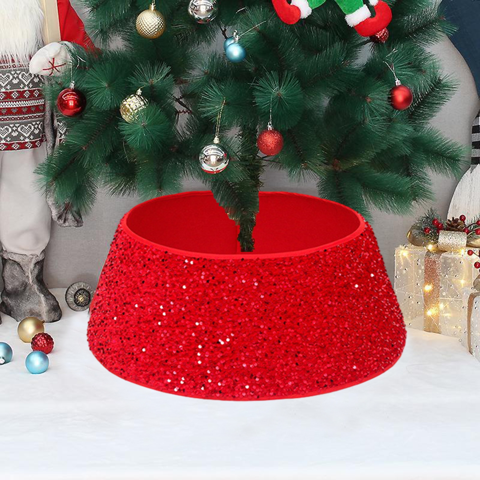 Honrane Christmas Tree Skirt Alternative Fabric Tree Ring Merry