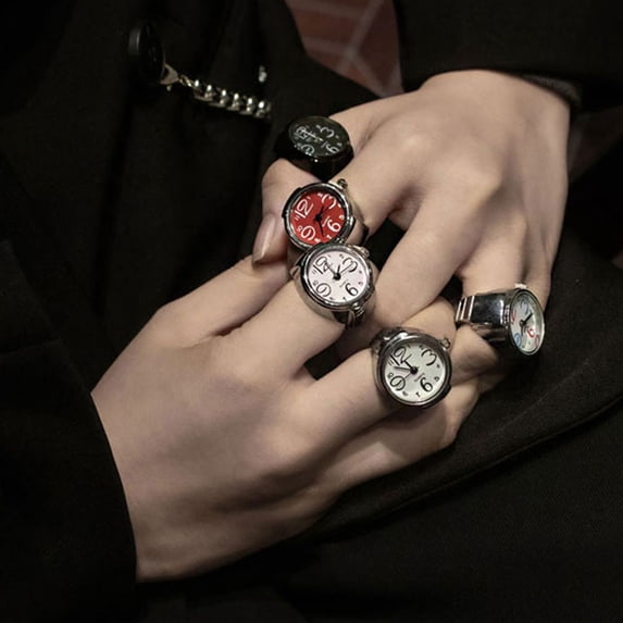 Honrane Finger Watch Mini Adjustable Elastic Strap Quartz Movement Jewelry Clock Women Men Finger Watch Daily Wear