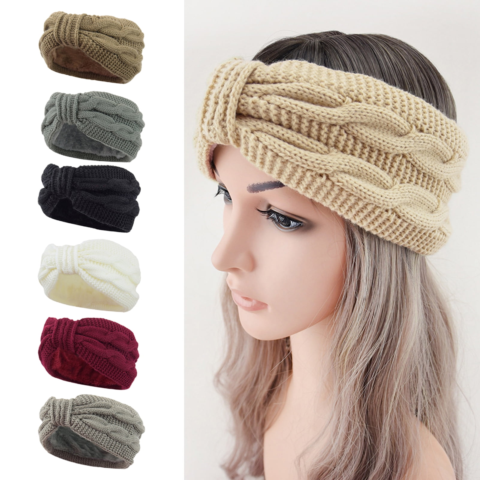 Honrane Fleece Lining Thickened Warm Wide Knitting Headband Women Twist