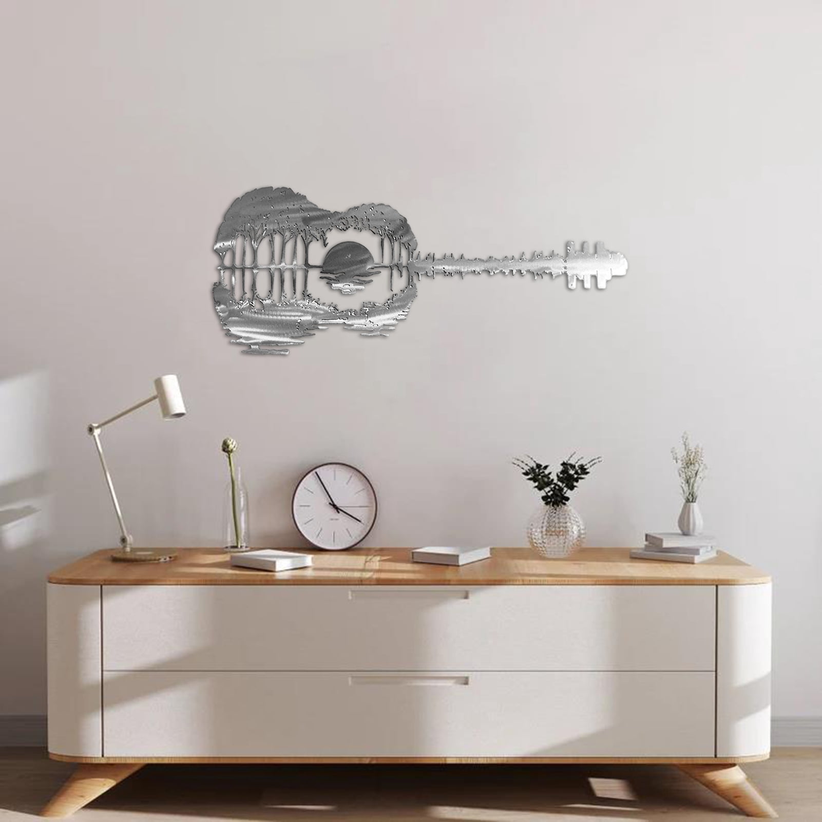 Honrane Kitchen Guitar Wall Art Metal Abstract Guitar Wall Decoration Rustresistant Long