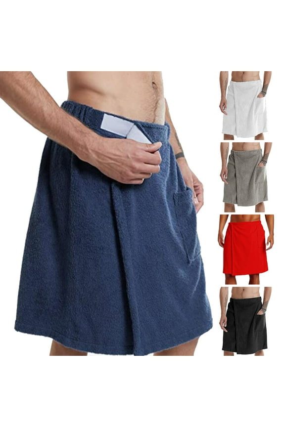 Men's Adjustable Bathrobe and Towel - Elastic Waist, Nightgown with Pockets for Outdoor Sports, Swimming, and Gym