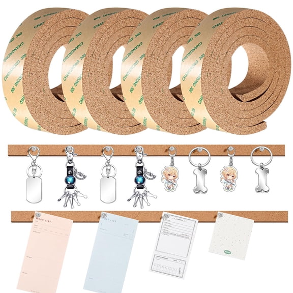 Hevirgo Self-Adhesive Cork Strip Set, 4Pcs Durable and Versatile Memo Board Bulletin Bar Strips for Office, Classroom, and Home Decor