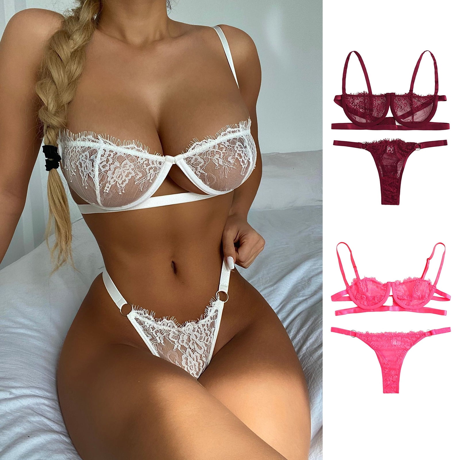 See Through Sexy Lingerie Lace Floral Embroidered Bra Set Sexy Costumes  Seamless Lingerie For Women Sexy Underwear Set