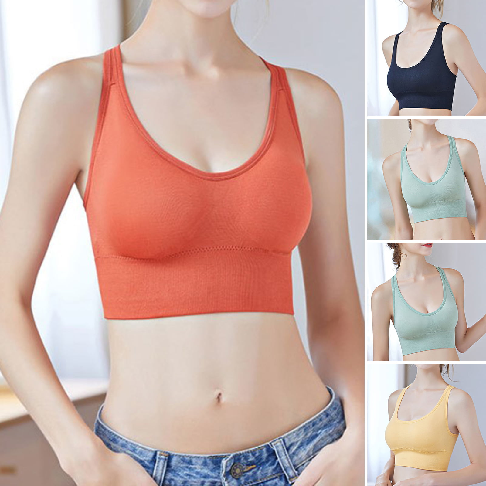 Honrane Sports Bra Solid Color Breathable Stretchy Padded Intimacy