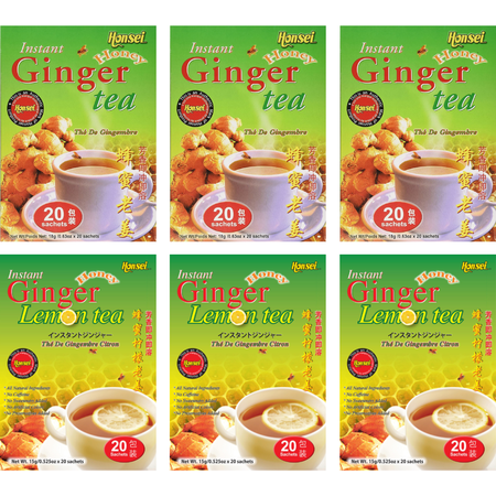 Honsei Instant Ginger Honey Original, Lemon Flavor 20 Sachets Each 6 PACK