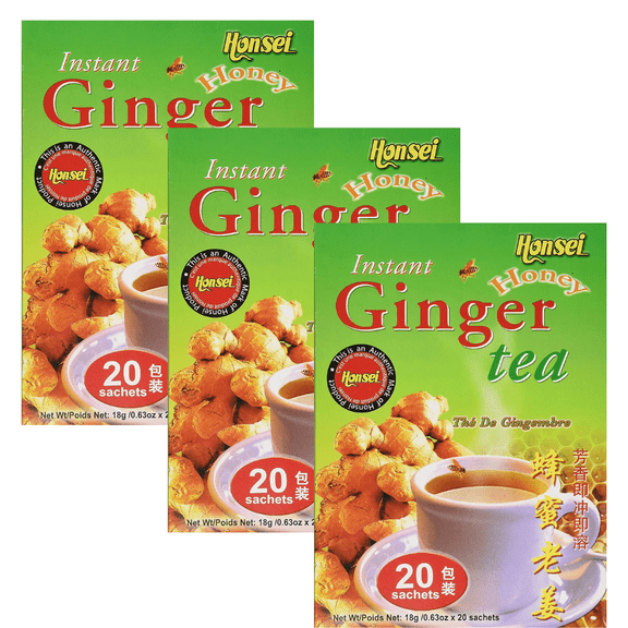 Honsei Instant Ginger Honey Tea, 18 g/0.63 oz., 20 Sachets Each Box - 3 PACK