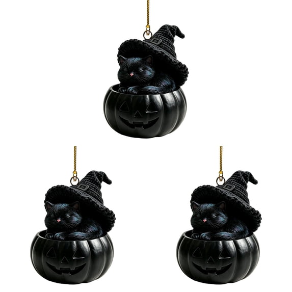 HonstMatter Cute Pumpkin Animal Ornament, Sleeping Halloween Decor With Witch Hat, Hanging Pendant For Tree And Window