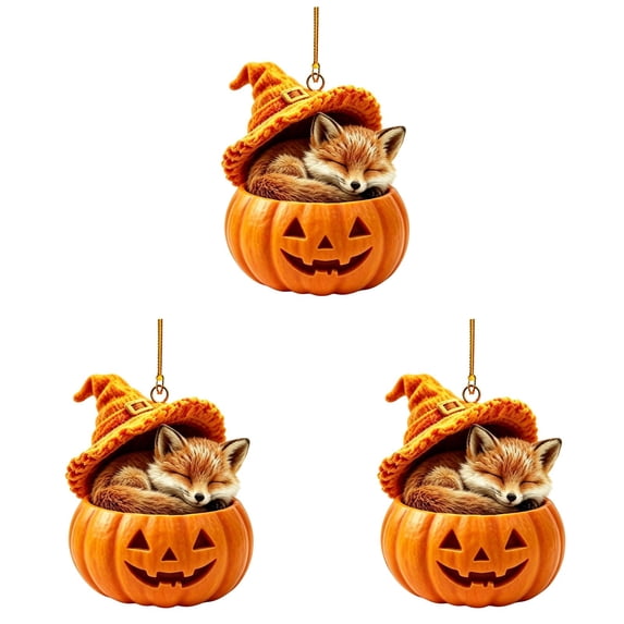 HonstMatter Halloween Ornament, Cute Sleeping Animal In Pumpkin With Witch Hat, Hanging Decor For Tree And Shelf Display