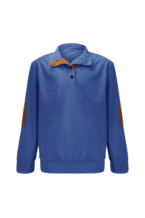 Men's Corduroy Jacket Fleece Sherpa Lined Winter Coats Warm Cotton- Solid Color Casual Top for Spring & Autumn, American Retro, Japanese Minimalist Blue M