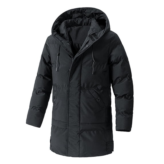 Honti Men's Plus Size Winter Parka - Hooded Mid-Length down Cotton Coat for Autumn & Winter, Extreme Cold Protection, Oversized Casual Black 7X-Large