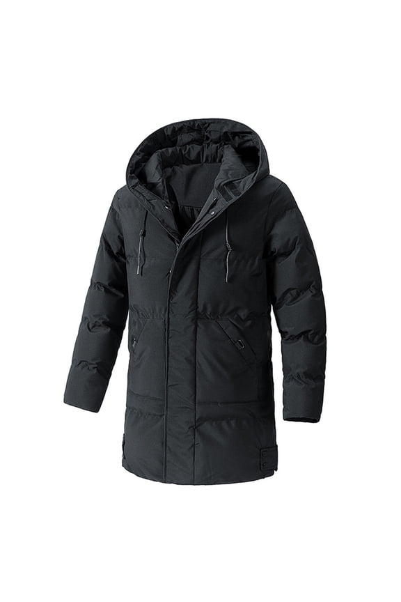 Men's Plus Size Winter Parka - Hooded Mid-Length down Cotton Coat for Autumn & Winter, Extreme Cold Protection, Oversized Casual Black M