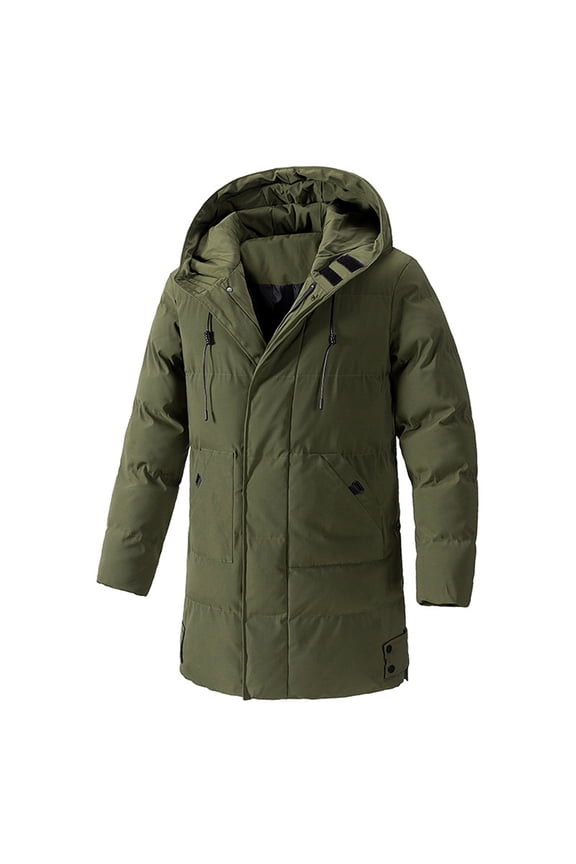 Men's Plus Size Winter Parka - Hooded Mid-Length down Cotton Coat for Autumn & Winter, Extreme Cold Protection, Oversized Casual Green 2X-Large